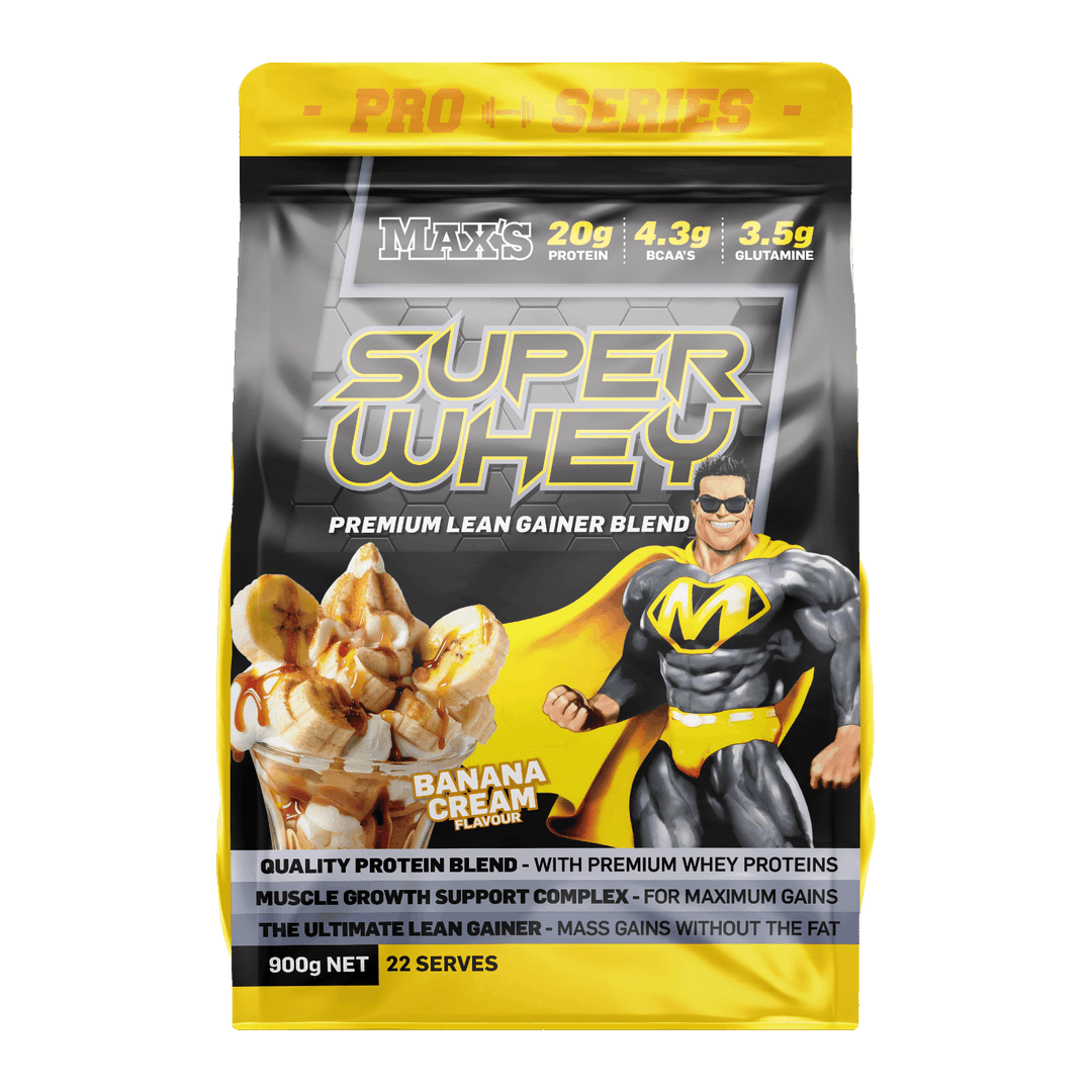 MAX'S Pro Series SuperWhey pouch 900g Banana Cream front