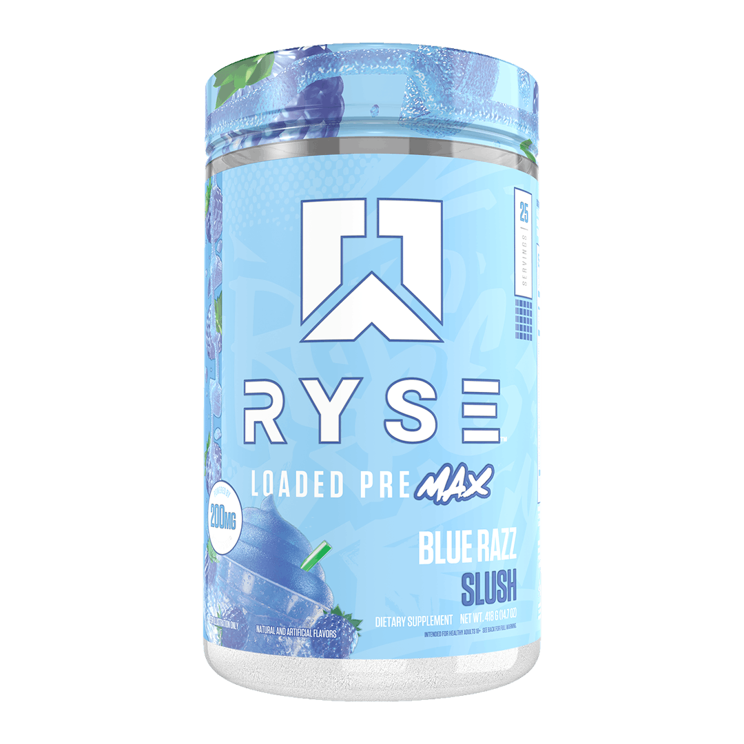 RYSE Loaded Pre Max 25 Serves Blue Razz Slush front